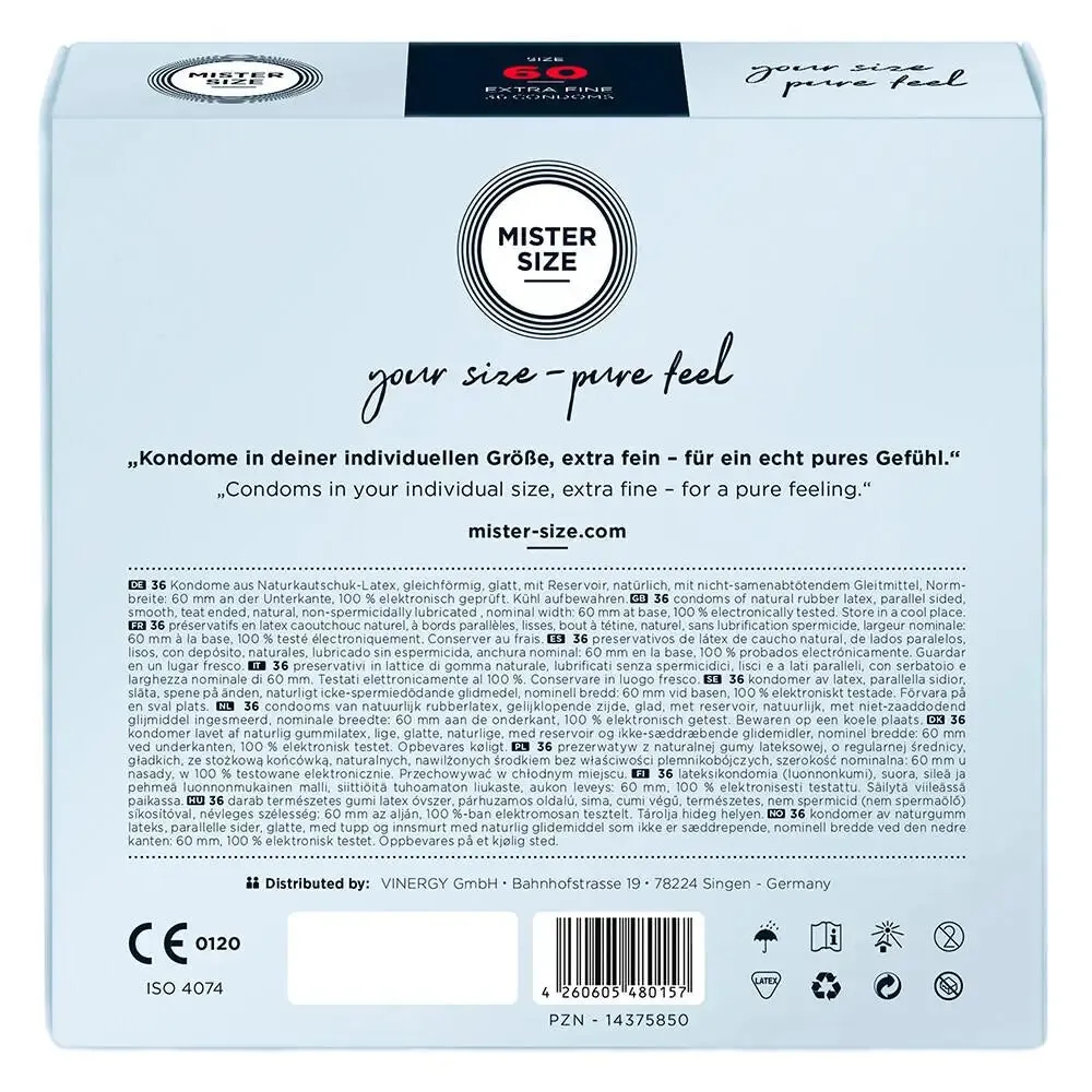 Mister Size 60mm Natural Ultra Thin Condoms 36 Pack