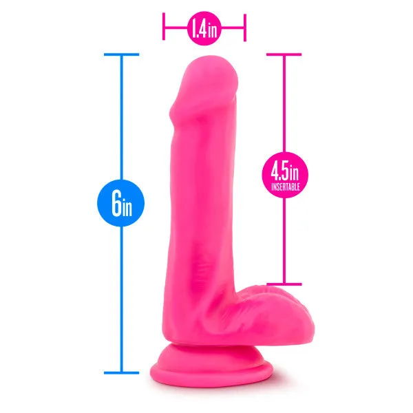 Neo 6 Inch Dual Density Neon Pink Dildo with Balls