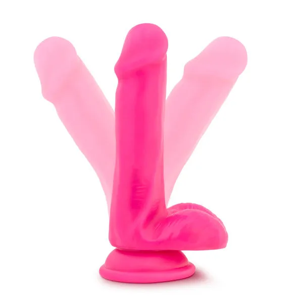 Neo 6 Inch Dual Density Neon Pink Dildo with Balls