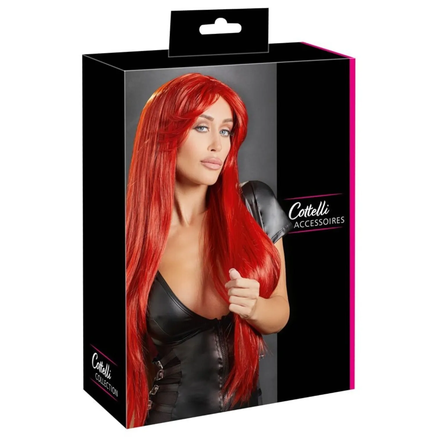 Perucă sexy COTTELLI Accessoires. pentru jocuri erotice și costume roleplay. păr lung și drept cu breton. culoarea roșcat intens