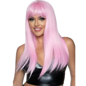 Perucă sexy LEG AVENUE. pentru jocuri erotice și costume roleplay. păr lung și drept cu breton. culoarea roz