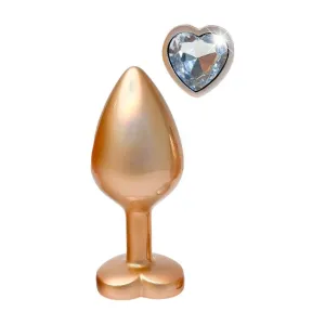 Plug anal DREAMTOYS Pearl Gold Plug. cu bază în formă de inimă. lungime 8.3 cm. diametru 3.4 cm. auriu. mărime M