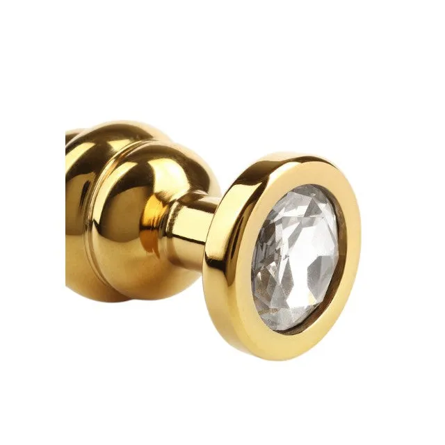Plug anal MR. STEEL Twister Butt Plug Small. din oțel inoxidabil. cu striații și bază cu cristal. lungime 5.7 cm (mic). auriu