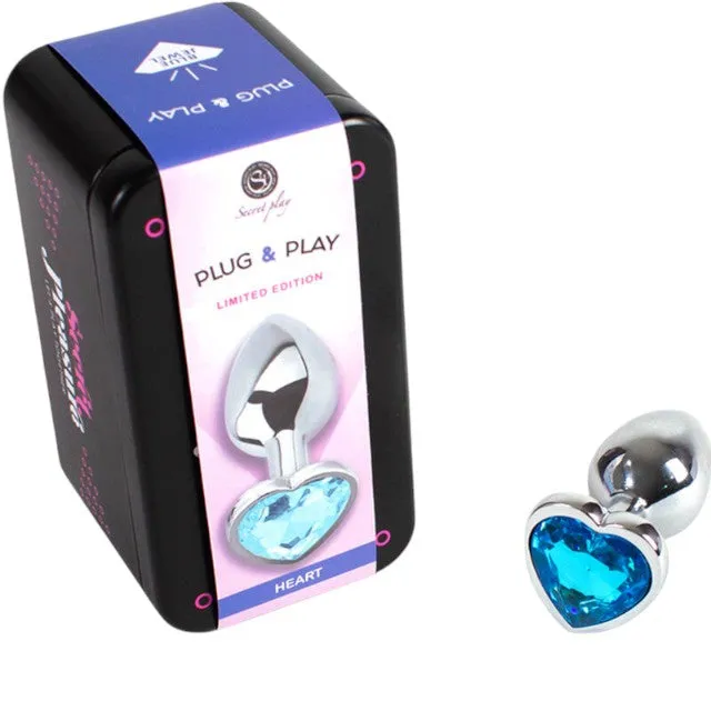Plug anal SECRETPLAY – Blue Heart. din aluminiu ultra-neted. 7 cm