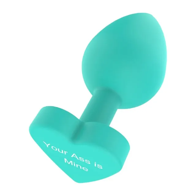 Plug anal TOYJOY Anal Play Booty Sweethearts. cu mesaj „Your Ass is Mine pe baza în formă de inimă. diametru 3.5 cm. verde