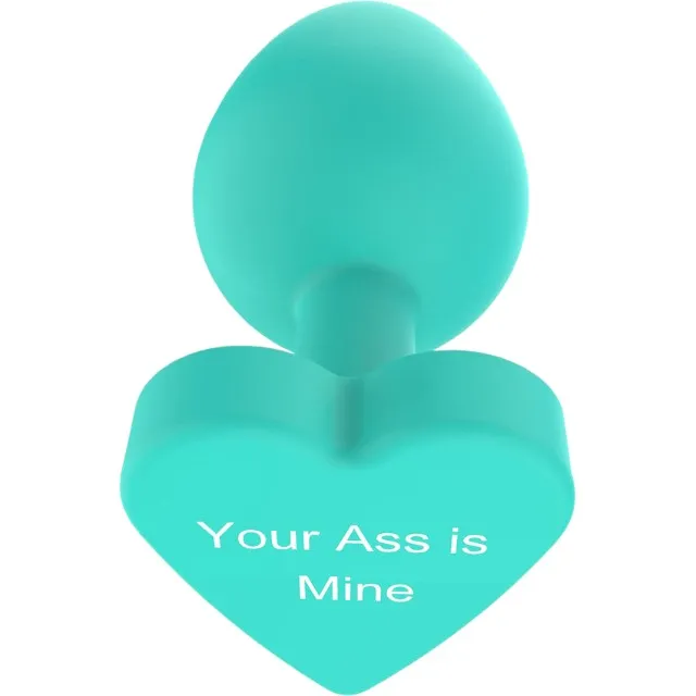 Plug anal TOYJOY Anal Play Booty Sweethearts. cu mesaj „Your Ass is Mine pe baza în formă de inimă. diametru 3.5 cm. verde