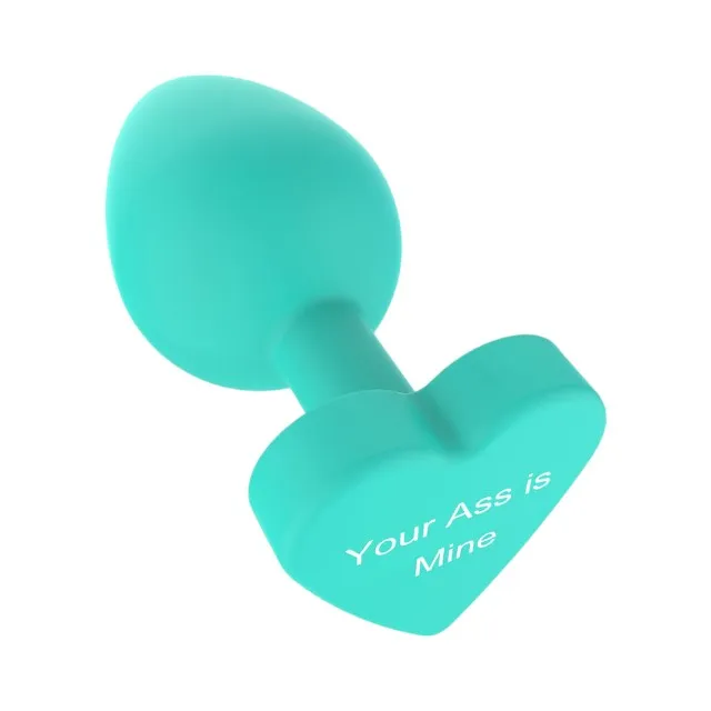 Plug anal TOYJOY Anal Play Booty Sweethearts. cu mesaj „Your Ass is Mine pe baza în formă de inimă. diametru 3.5 cm. verde