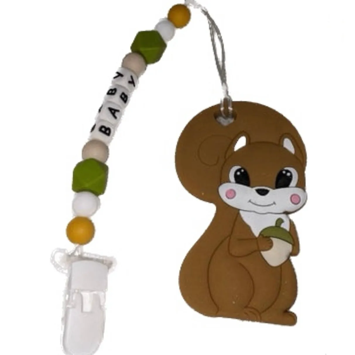 Raccoon Squirrel VARIETY Silicone Teether Chewing Toy Pacifier Clip