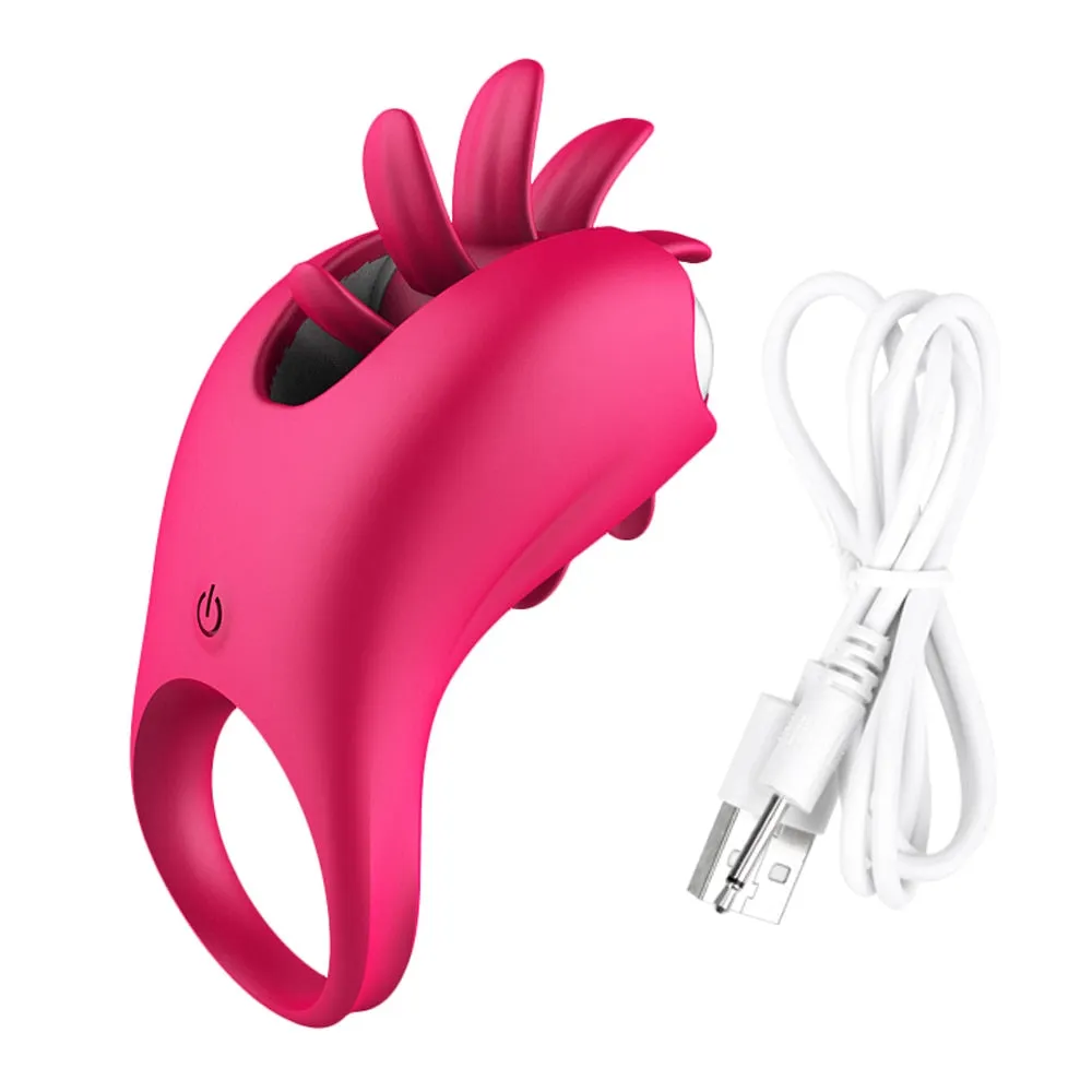 Rotation Oral Tongue Licking Penis Vibrating Ring G-spot Massager
