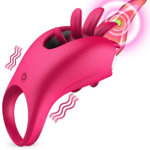 Rotation Oral Tongue Licking Penis Vibrating Ring G-spot Massager