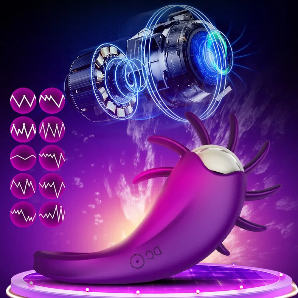 Rotation Oral Tongue Licking Penis Vibrating Ring G-spot Massager