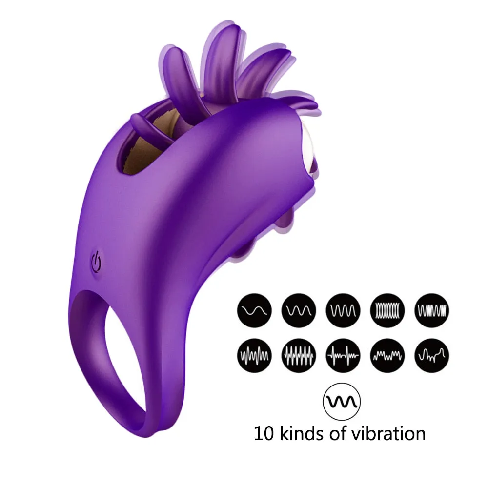 Rotation Oral Tongue Licking Penis Vibrating Ring G-spot Massager