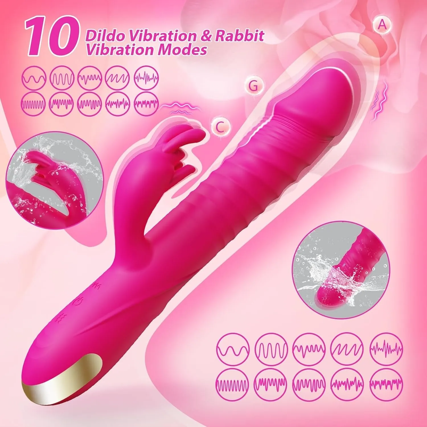 RRide Thrusting Dildo Rabbit Vibrator - Silicone Clitoral Stimulator For Women Or Couple