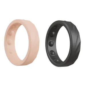 Set 2 inele pentru penis YOU2TOYS 4 In 1 Cock Rings. din silicon flexibil. cu 4 moduri de purtare. culoarea pielii și negru