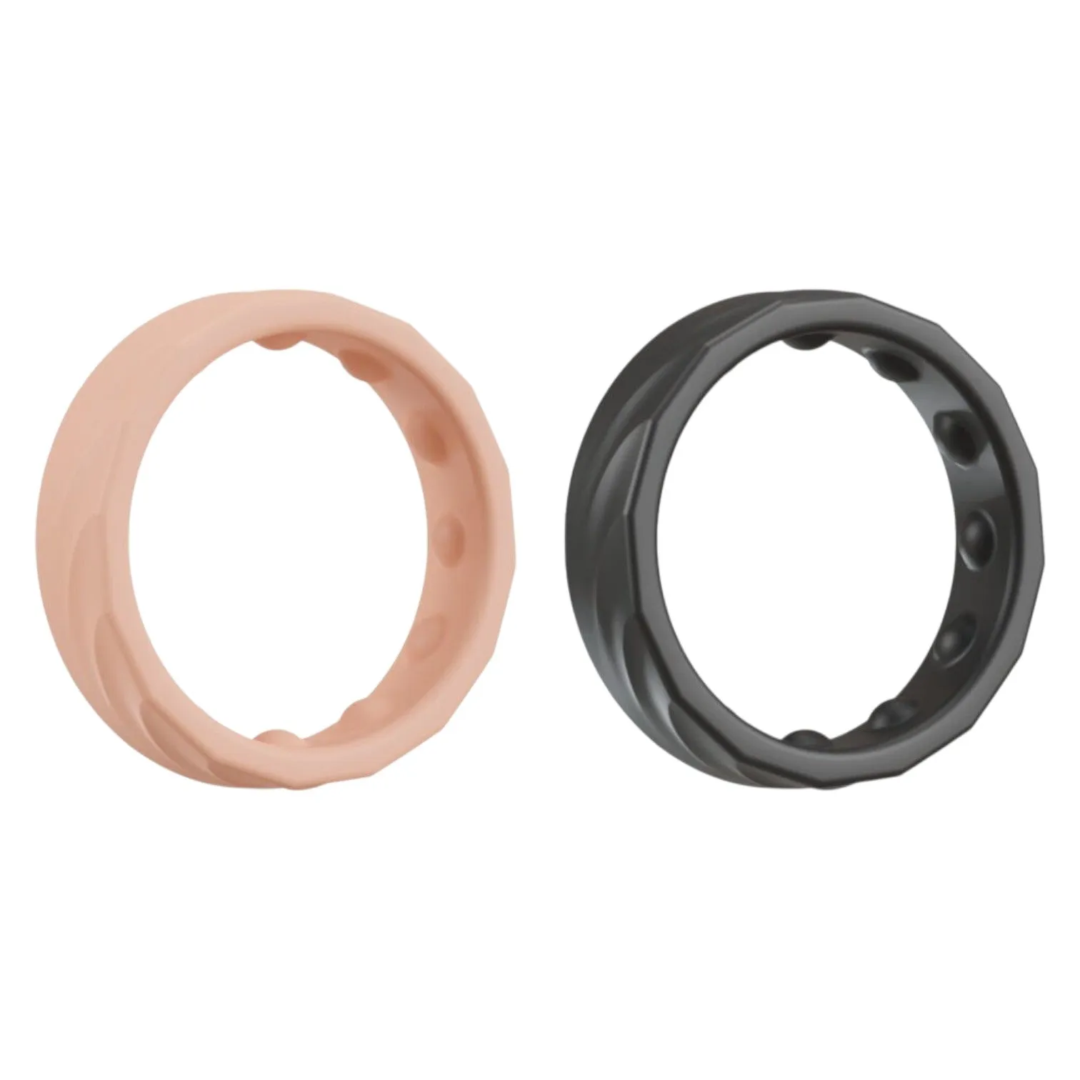 Set 2 inele pentru penis YOU2TOYS 4 In 1 Cock Rings. din silicon flexibil. cu 4 moduri de purtare. culoarea pielii și negru