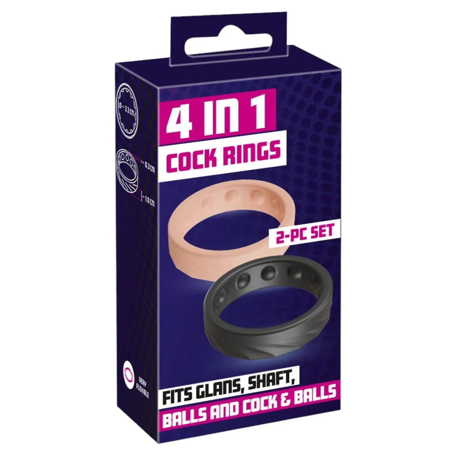 Set 2 inele pentru penis YOU2TOYS 4 In 1 Cock Rings. din silicon flexibil. cu 4 moduri de purtare. culoarea pielii și negru