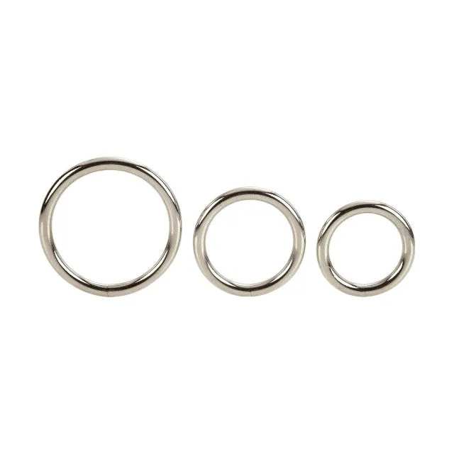 Set 3 inele pentru penis CALEXOTICS Silver Ring Set. din oțel placat cu argint. dimensiuni progresive. 3.25 - 5 cm
