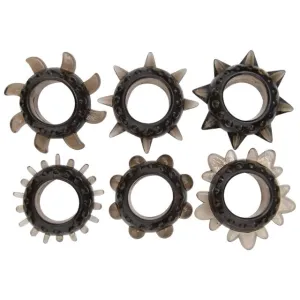Set 6 inele pentru penis LOVING JOY Textured Rings (6 pack). din TPE. cu texturi variate. culoare negru