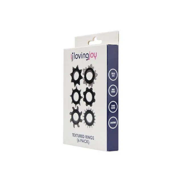 Set 6 inele pentru penis LOVING JOY Textured Rings (6 pack). din TPE. cu texturi variate. culoare negru