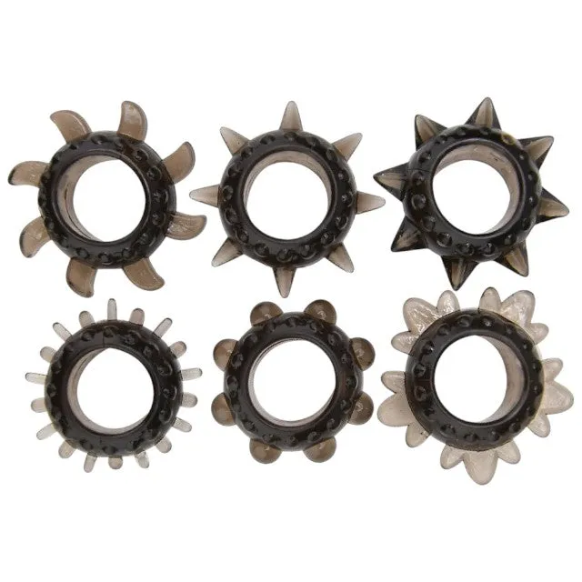 Set 6 inele pentru penis LOVING JOY Textured Rings (6 pack). din TPE. cu texturi variate. culoare negru