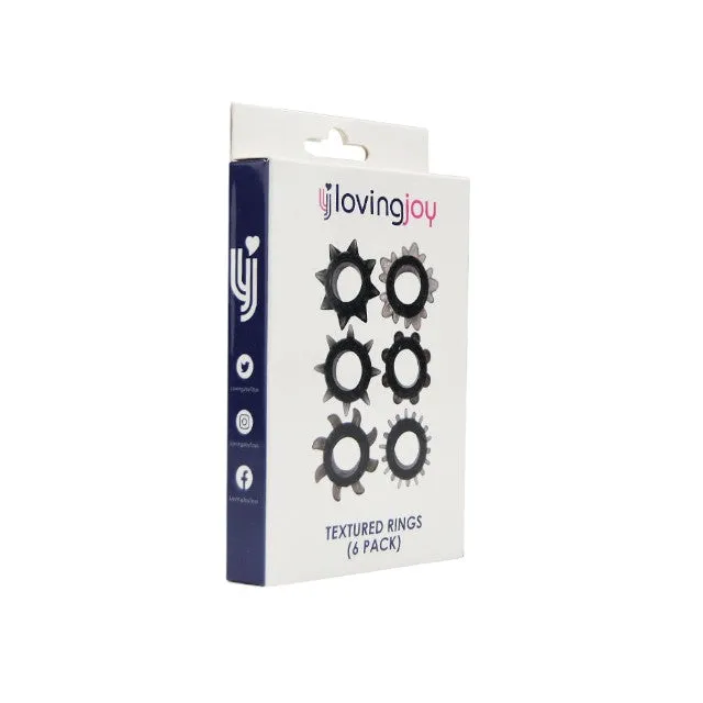 Set 6 inele pentru penis LOVING JOY Textured Rings (6 pack). din TPE. cu texturi variate. culoare negru