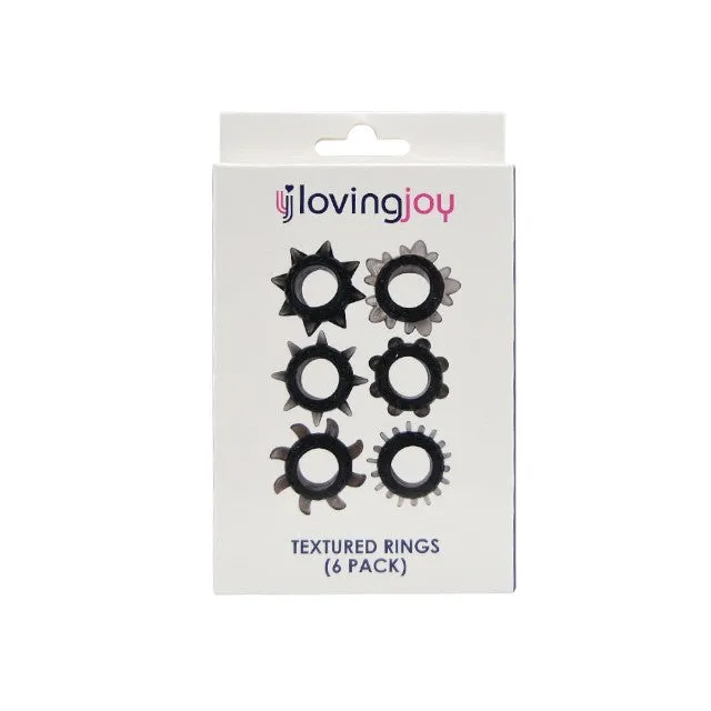 Set 6 inele pentru penis LOVING JOY Textured Rings (6 pack). din TPE. cu texturi variate. culoare negru