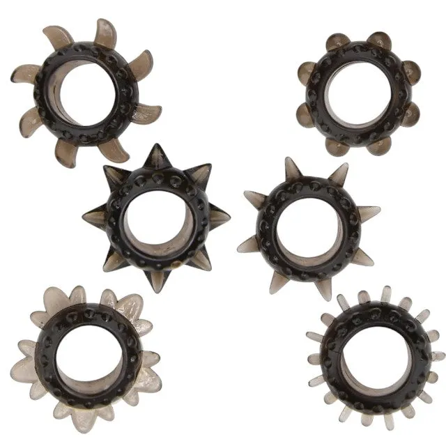 Set 6 inele pentru penis LOVING JOY Textured Rings (6 pack). din TPE. cu texturi variate. culoare negru