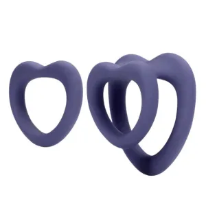 Set inele pentru penis LOVELINE Heart Cockring Set. 2 inele din silicon ultra-moale. în formă de inimă. diametre 2.9 - 3.9 cm. mov