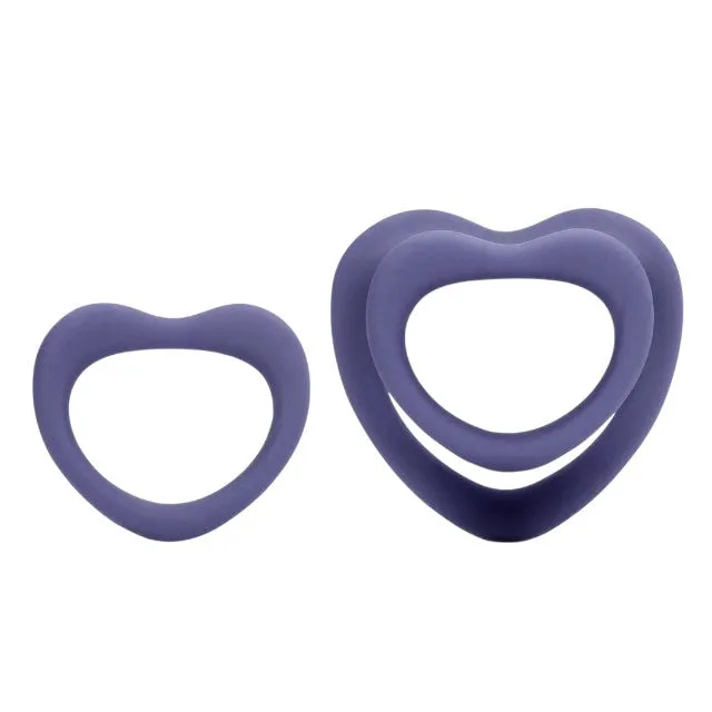Set inele pentru penis LOVELINE Heart Cockring Set. 2 inele din silicon ultra-moale. în formă de inimă. diametre 2.9 - 3.9 cm. mov