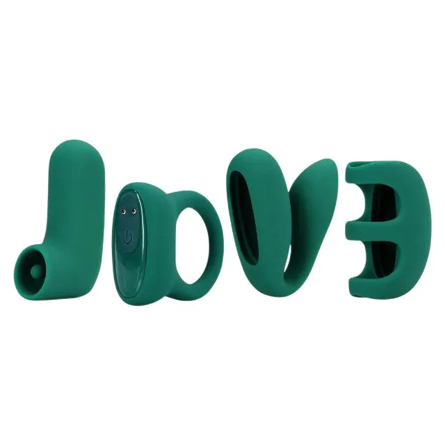 Set jucării erotice LOVELINE 'Love' (S)Explore Set. cu stimulator clitoris. vibrator de deget. vibrator pentru cupluri și inel de penis. verde