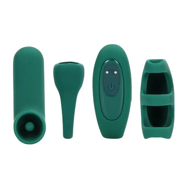 Set jucării erotice LOVELINE 'Love' (S)Explore Set. cu stimulator clitoris. vibrator de deget. vibrator pentru cupluri și inel de penis. verde