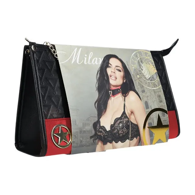 Set OUCH! Kit with Bag - Milan Collection. 9 produse pentru jocuri BDSM. cu cătușe. mască. lesă. căluș. bici și geantă. negru cu roșu