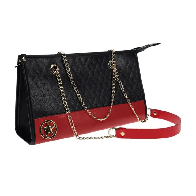 Set OUCH! Kit with Bag - Milan Collection. 9 produse pentru jocuri BDSM. cu cătușe. mască. lesă. căluș. bici și geantă. negru cu roșu