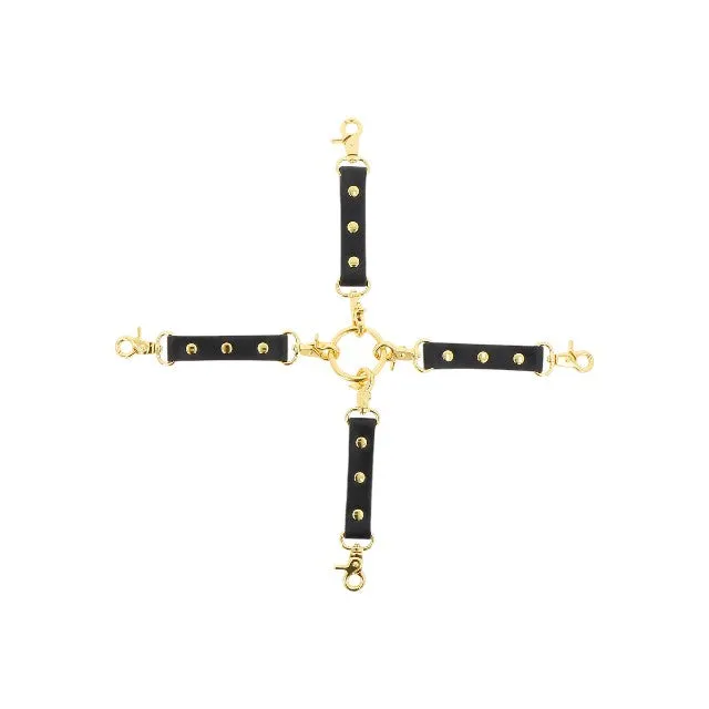Set TABOOM Hogtie Vogue pentru jocuri erotice BDSM. strânge mâinile și picioarele la spate. culoare negru cu auriu