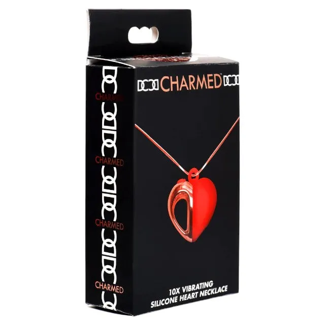 Stimulator clitoris CHARMED Heart Necklace. pandantiv în formă de inimă pe colier. 10 funcții de vibrație. roșu cu auriu