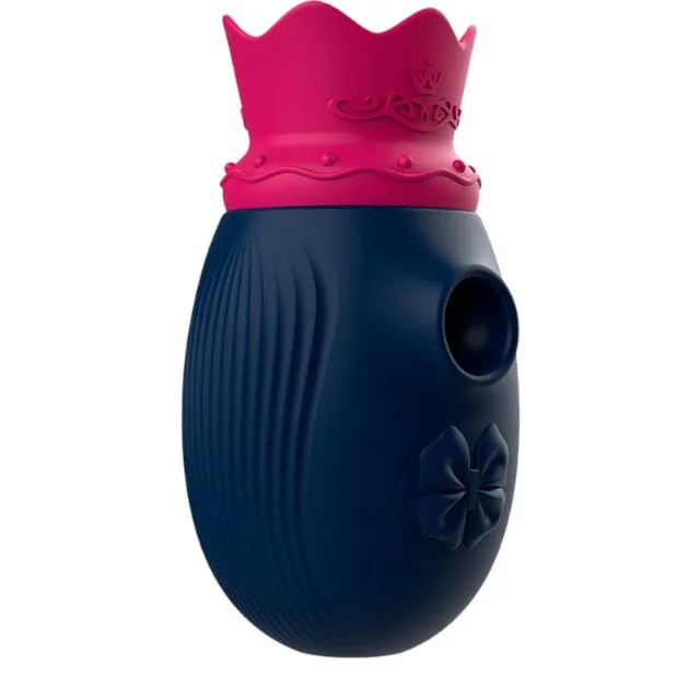 Stimulator clitoris INTENSE Clit Stimulator. design cu coroană. cu funcție de simulare sex oral. 10 funcții de aspirare. albastru cu roz