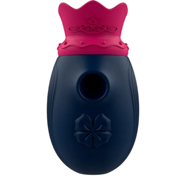 Stimulator clitoris INTENSE Clit Stimulator. design cu coroană. cu funcție de simulare sex oral. 10 funcții de aspirare. albastru cu roz