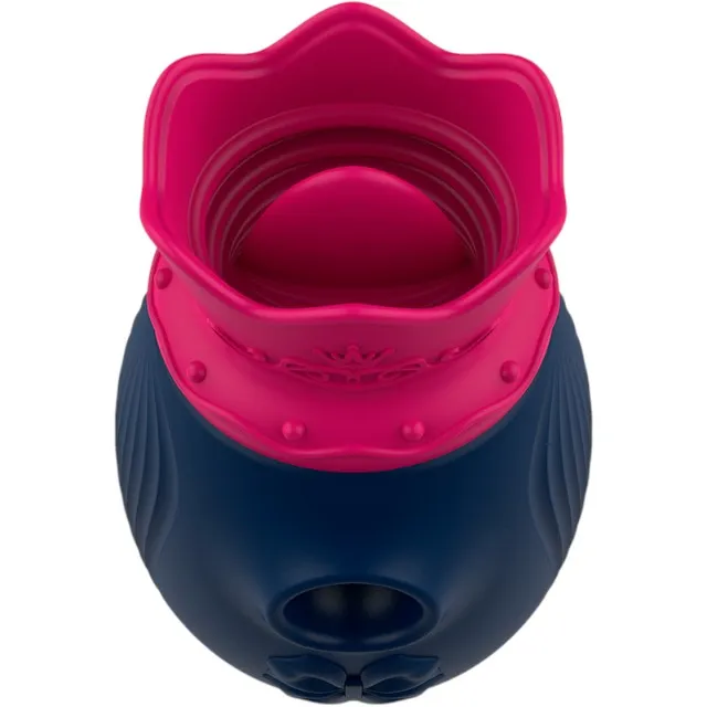 Stimulator clitoris INTENSE Clit Stimulator. design cu coroană. cu funcție de simulare sex oral. 10 funcții de aspirare. albastru cu roz