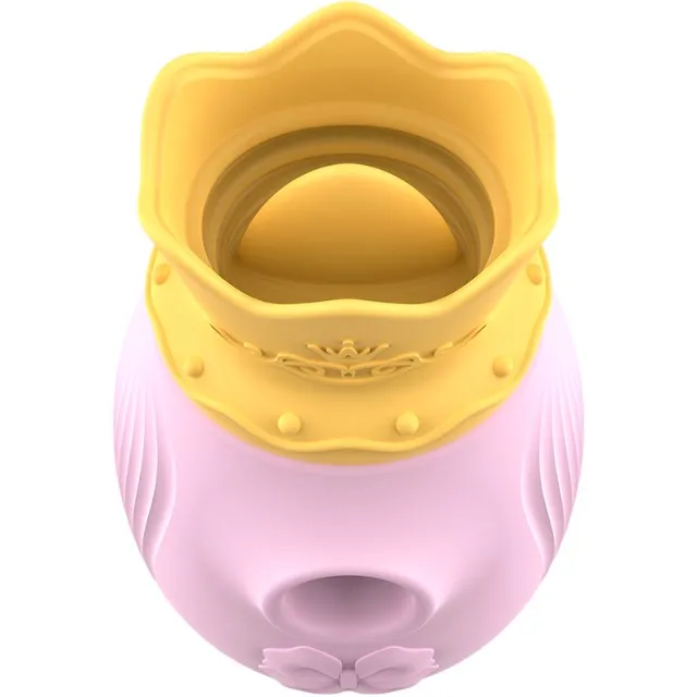 Stimulator clitoris INTENSE Clit Stimulator. design cu coroană. cu funcție de simulare sex oral. 10 funcții de aspirare. roz cu galben