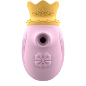 Stimulator clitoris INTENSE Clit Stimulator. design cu coroană. cu funcție de simulare sex oral. 10 funcții de aspirare. roz cu galben