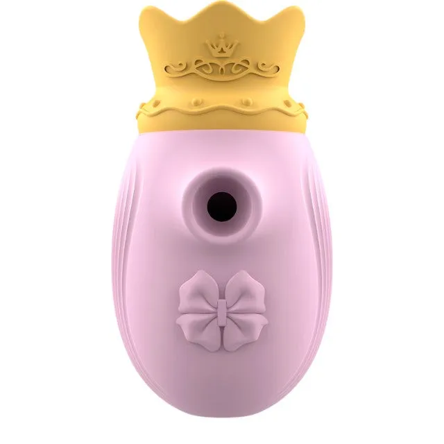 Stimulator clitoris INTENSE Clit Stimulator. design cu coroană. cu funcție de simulare sex oral. 10 funcții de aspirare. roz cu galben