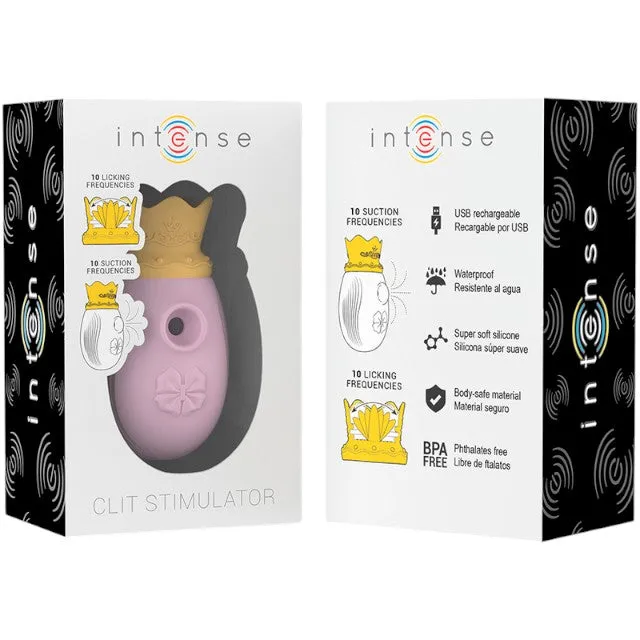 Stimulator clitoris INTENSE Clit Stimulator. design cu coroană. cu funcție de simulare sex oral. 10 funcții de aspirare. roz cu galben