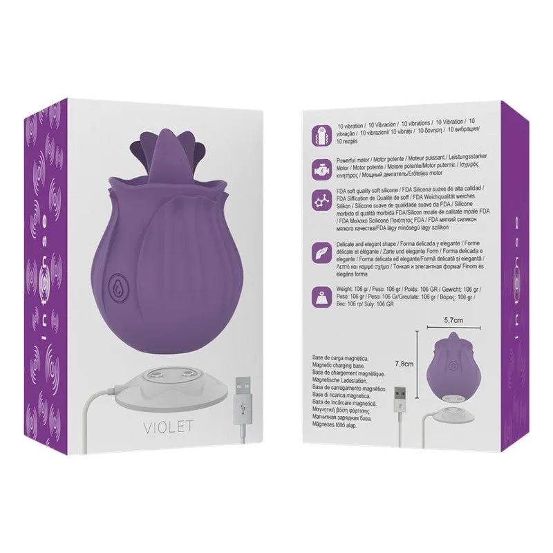 Stimulator clitoris INTENSE VIOLET. cu 10 funcții de vibrație. în formă de trandafir. rezistent de apă IPX7. culoarea mov