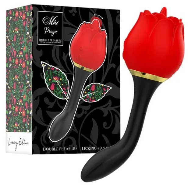 Stimulator cloritidian si anal MIA Double Pleasure. in forma de trandafir. 10 functii de vibratie. culoarea rosu