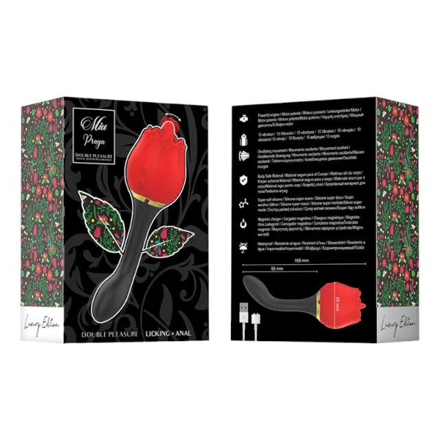 Stimulator cloritidian si anal MIA Double Pleasure. in forma de trandafir. 10 functii de vibratie. culoarea rosu