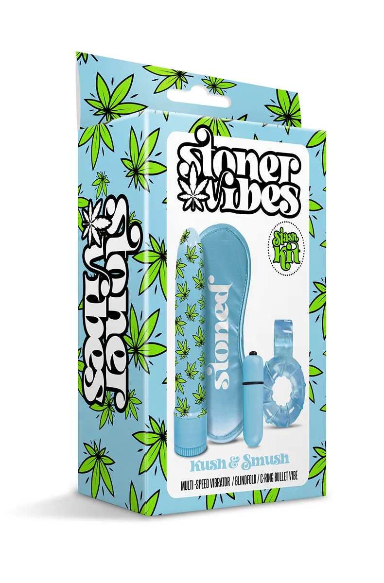 Stoner Vibes Weed Vibrator Blue Cock Ring Kit