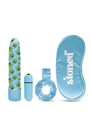 Stoner Vibes Weed Vibrator Blue Cock Ring Kit