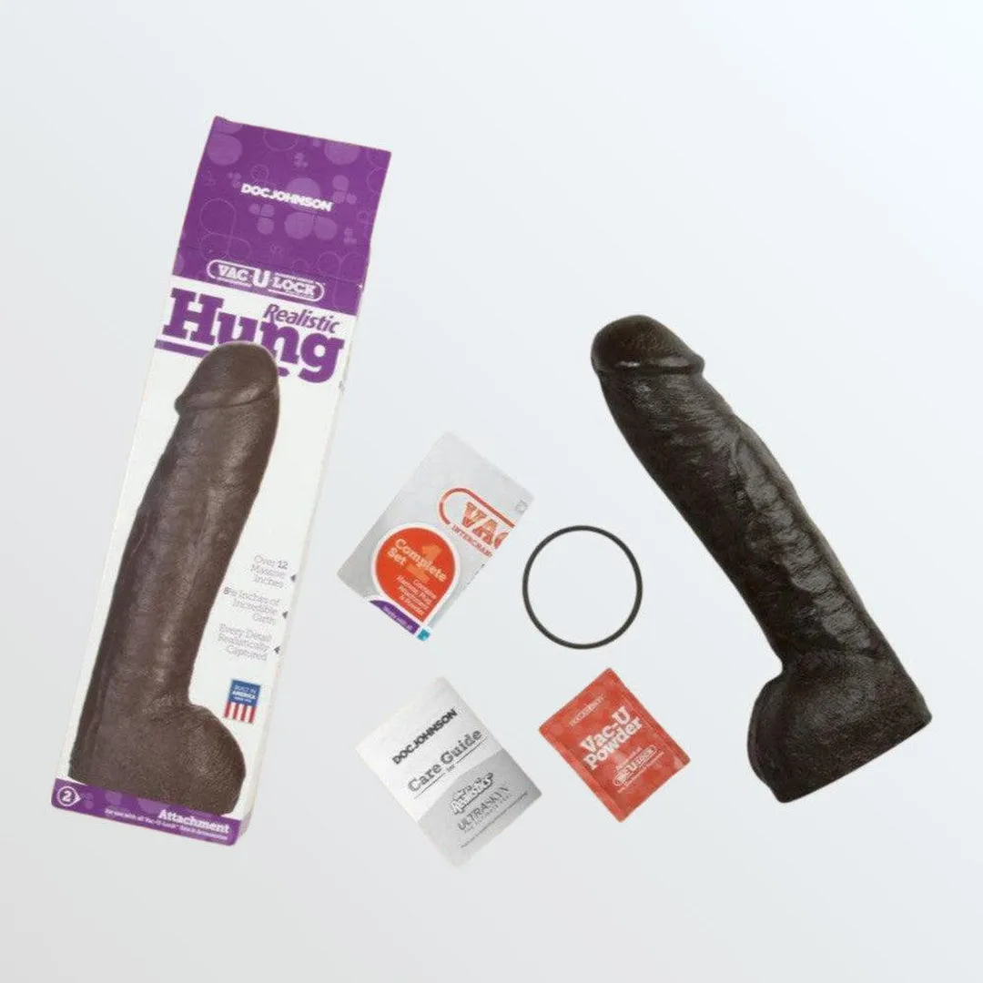 Vac-U-Lock Realistic Hung 12.5 Black Dong for Harnesses
