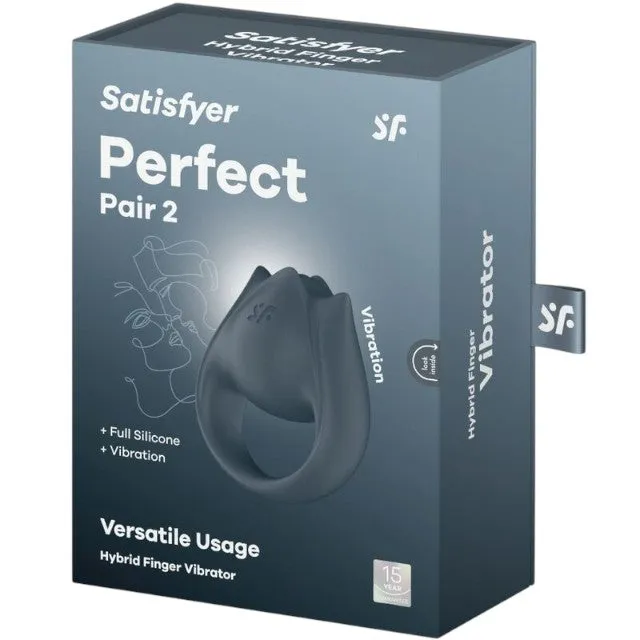 Vibrator 2 în 1 SATISFYER Perfect Pair 2 Hybrid Finger Vibrator. purtare pe deget sau ca inel de penis. 12 funcții de vibrație. gri