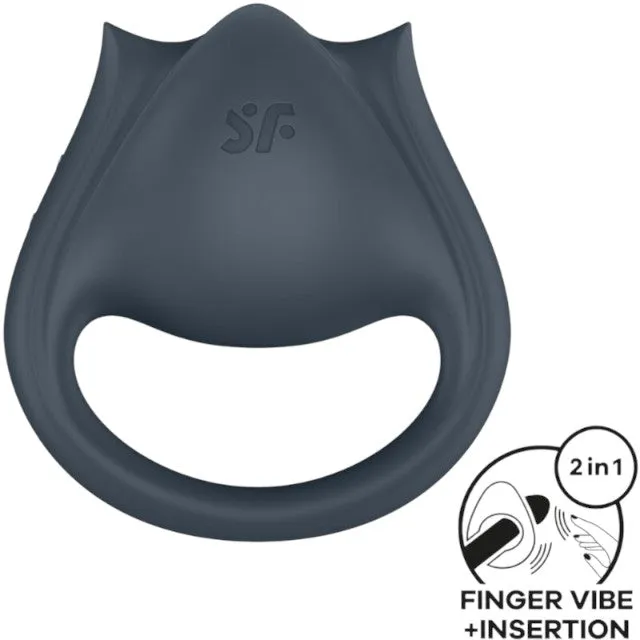 Vibrator 2 în 1 SATISFYER Perfect Pair 2 Hybrid Finger Vibrator. purtare pe deget sau ca inel de penis. 12 funcții de vibrație. gri